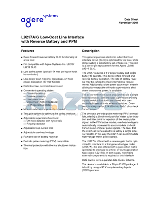 L9217A datasheet - Low-Cost Line Interface with Reverse Battery and PPM