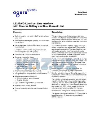L9219A datasheet - Low-Cost Line Interface with Reverse Battery and Dual Current Limit