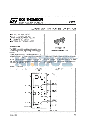 L9222 datasheet - QUAD INVERTING TRANSISTOR SWITCH