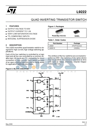 L9222 datasheet - QUAD INVERTING TRANSISTOR SWITCH