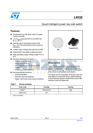 L9332 datasheet - Quad intelligent power low side switch