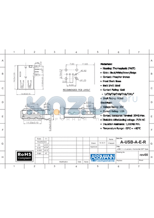 AE10401 datasheet - USB 1.1, A version, Horizontal DIP Type