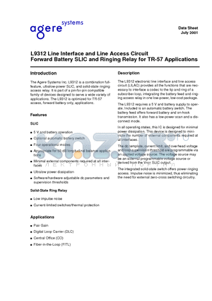 L9312 datasheet - Line Interface and Line Access Circuit Forward Battery SLIC and Ringing Relay for TR-57 Applications