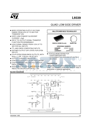 L9339DIE1 datasheet - QUAD LOW SIDE DRIVER