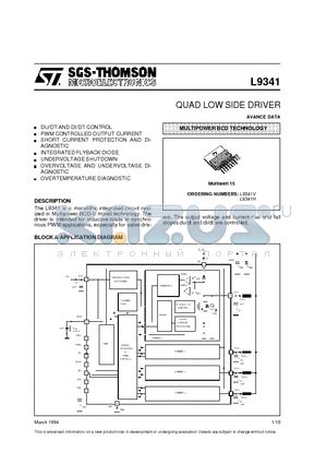 L9341 datasheet - QUAD LOW SIDE DRIVER