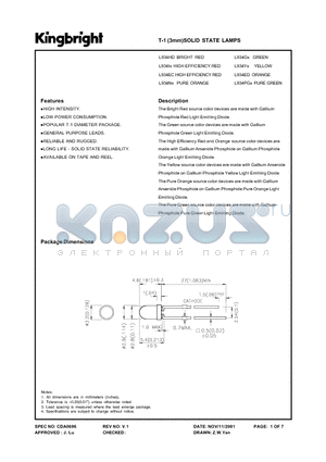 L934ED datasheet - T-1 (3mm)SOLID STATE LAMPS