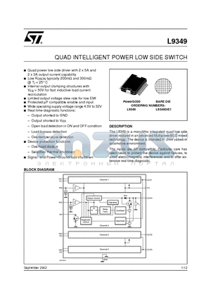 L9349 datasheet - QUAD INTELLIGENT POWER LOW SIDE SWITCH