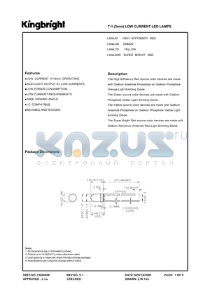 L934LGD datasheet - T-1(3MM) SUPER BRIGHT LED LAMPS