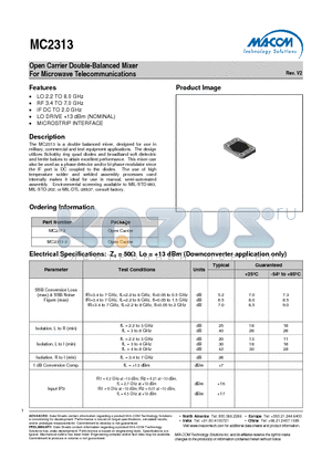 MC2313 datasheet - Open Carrier Double-Balanced Mixer For Microwave Telecommunications