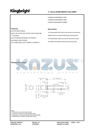 L934SGC datasheet - T-1(3MM) SUPER BRIGHT LED LAMPS