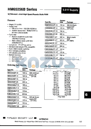 HM65256BLSP-10T datasheet - 32.768-WORD X 8-BIT HIGH SPEED PSUEDO STATIC RAM