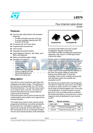 L9374 datasheet - Four channel valve driver