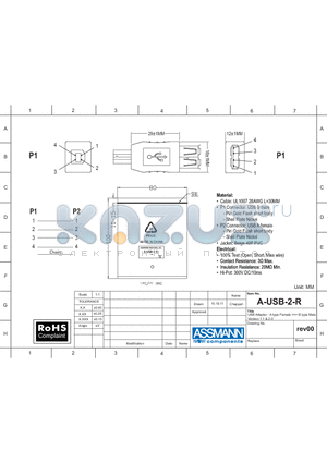 AE1471 datasheet - USB ADAPTER - A TYPE FEMALE