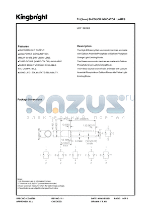 L937ID datasheet - T-1(3MM) BI-COLOR INDICATOR LAMPS