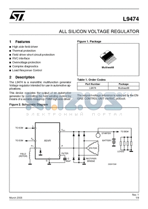 L9474 datasheet - ALL SILICON VOLTAGE REGULATOR