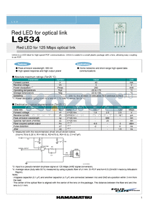 L9534 datasheet - Red LED for optical link Red LED for 125 Mbps optical link