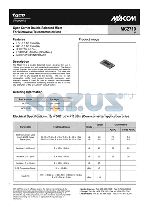 MC2710 datasheet - Open Carrier Double-Balanced Mixer For Microwave Telecommunications