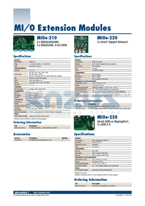 MIOE-230_13 datasheet - 48-bit LVDS or DisplayPort1, 2 x USB 2.0