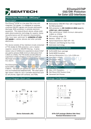 ECLAMP2374P.TCT datasheet - ESD/EMI Protection for Color LCD Interfaces