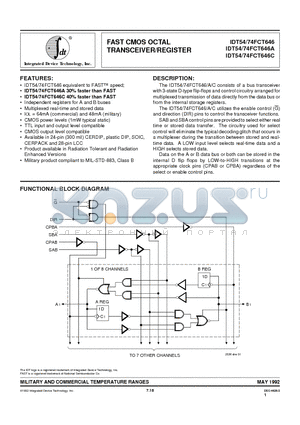 IDT54FCT646CLB datasheet - FAST CMOS OCTAL TRANSCEIVER/REGISTER