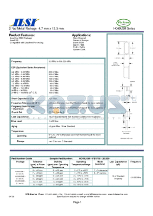 HC49USM-BF0F18-20.000 datasheet - 2 Pad Metal Package, 4.7 mm x 13.3 mm