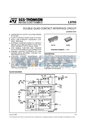 L9705 datasheet - DOUBLE QUAD CONTACT INTERFACE CIRCUIT