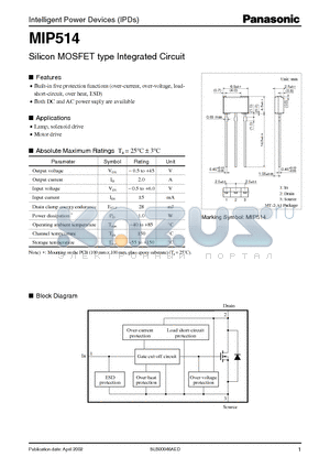 MIP514 datasheet - Silicon MOSFET type Integrated Circuit