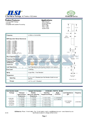 HC49USM-FG1F18-20.000 datasheet - 2 Pad Metal Package, 4.7 mm x 13.3 mm