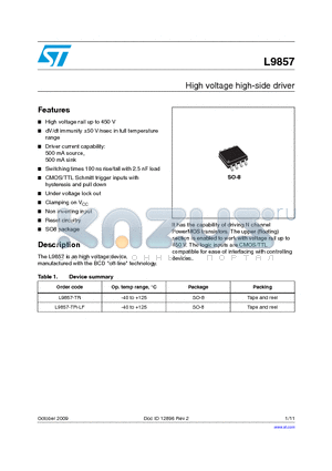 L9857-TR datasheet - High voltage high-side driver