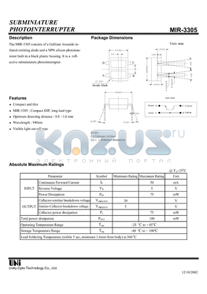 MIR-3305 datasheet - SUBMINIATURE PHOTOINTERRUPTER