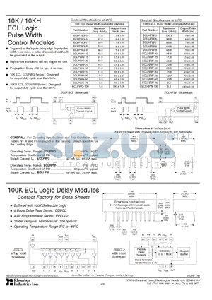 ECLPWG-10 datasheet - 10K / 10KH ECL Logic Pulse Width Control Modules