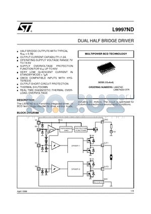 L9997ND013TR datasheet - DUAL HALF BRIDGE DRIVER