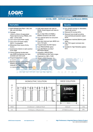 L9D125G80BG4I10 datasheet - 2.5 Gb, DDR - SDRAM Integrated Module