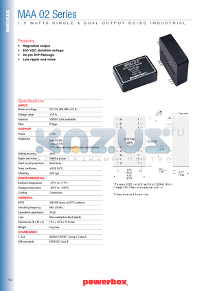 MAA02006 datasheet - 1.5 WATTS SINGLE & DUAL OUTPUT DC/DC INDUSTRIAL