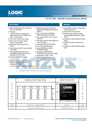 L9D125G80BG4E75 datasheet - 2.5 Gb, DDR - SDRAM Integrated Module