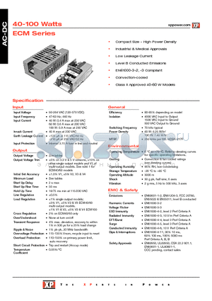 ECM100US15 datasheet - AC-DC Power Supplies