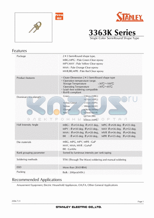 MAA3363K datasheet - Single Color Semi-Round Shape Type