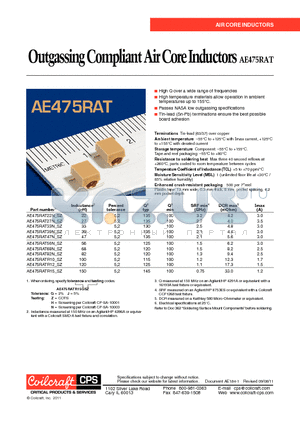 AE475RAT datasheet - Outgassing Compliant Air Core Inductors