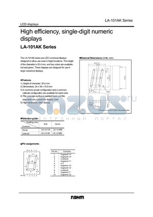 LA-101AK datasheet - High efficiency, single-digit numeric displays