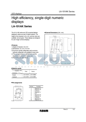 LA-101MA datasheet - High efficiency, single-digit numeric displays