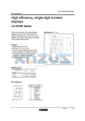 LA-101MA datasheet - High efficiency, single-digit numeric displays