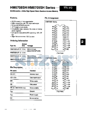 HM6708SHJP-12 datasheet - 65536-WORDS X 4 BITS HIGH SPEED STATIC RANDOM ACCESS MEMORY