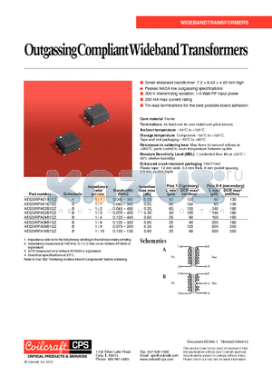 AE520RFA16B1SZ datasheet - OutgassingCompliantWideband Transformers