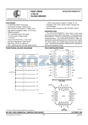 IDT54FCT807CTPY datasheet - FAST CMOS 1-TO-10 CLOCK DRIVER