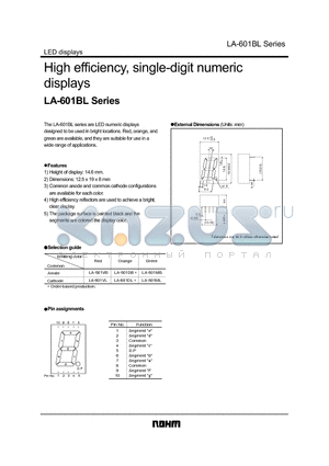 LA-601BL datasheet - High efficiency, single-digit numeric displays