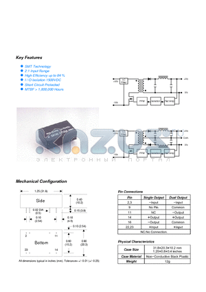 MIW1011 datasheet - MIW1000 SERIES 2-3 WATT INPUT RANGE DC/DC CONVERTERS SINGLE AND DUAL OUTPUT