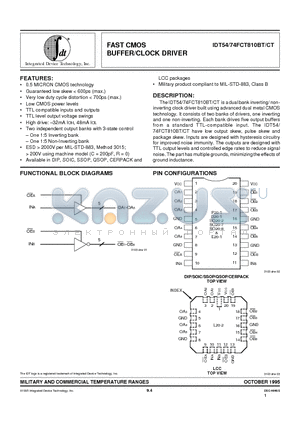 IDT54FCT810CTE datasheet - FAST CMOS BUFFER/CLOCK DRIVER