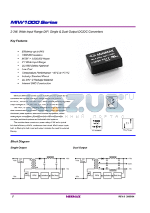 MIW1012 datasheet - 2-3W, Wide Input Range DIP, Single & Dual Output DC/DC Converters