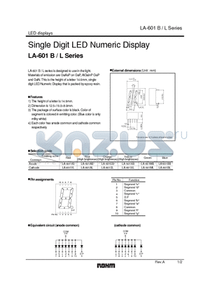 LA-601VL datasheet - Single Digit LED Numeric Display