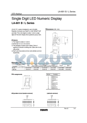 LA-601ML datasheet - Single Digit LED Numeric Display
